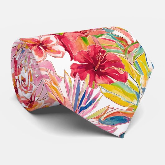 PixDezines Retro Bold H2 Hawaii Bloemige Bladgroen Stropdas (Opgerold)