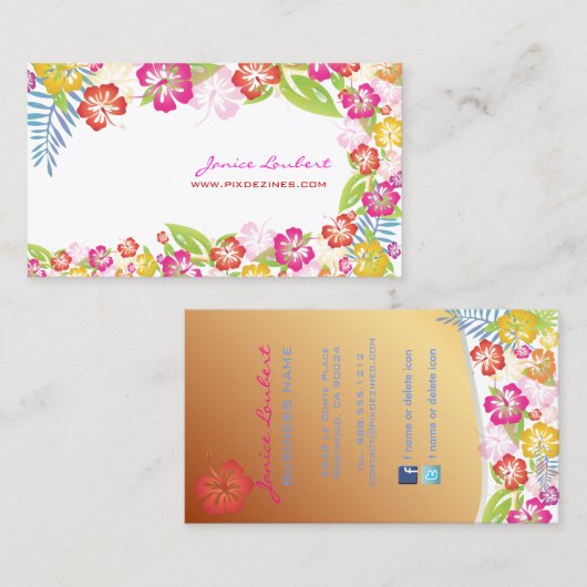 PixDezines retro bold tropische bloemen/goudvoorra Visitekaartje (Voorkant / Achterkant)