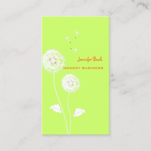 PixDezines Retro dandelions/DIY Color, Neon Green Visitekaartje (Voorkant)