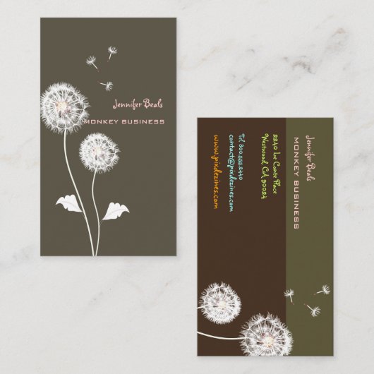 PixDezines retro dandelions/DIY kleur, modder Visitekaartje (Voorkant / Achterkant)