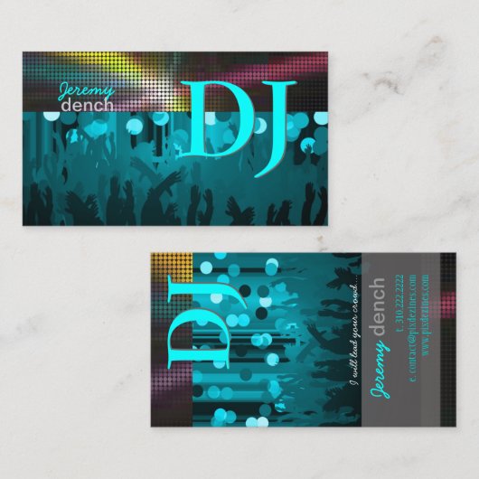 PixDezines Retro DJ+dans hall/aqua blue Visitekaartje (Voorkant / Achterkant)