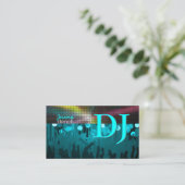 PixDezines Retro DJ+dans hall/aqua blue Visitekaartje (Staand voorkant)