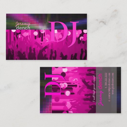 PixDezines Retro DJ+dans hall/warm roze Visitekaartje (Voorkant / Achterkant)