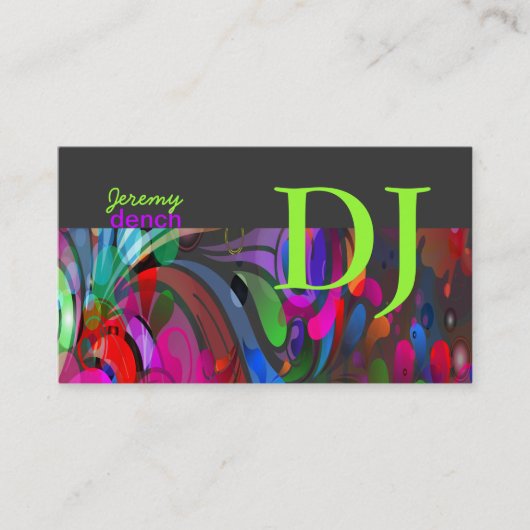 PixDezines Retro DJ+disco wervelingen Visitekaartje (Voorkant)