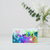 PixDezines Retro DJ+disco wervelingen Visitekaartje (Staand voorkant)