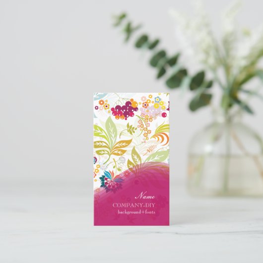PixDezines retro flora/DIY achtergrondkleur Visitekaartje (Staand voorkant)