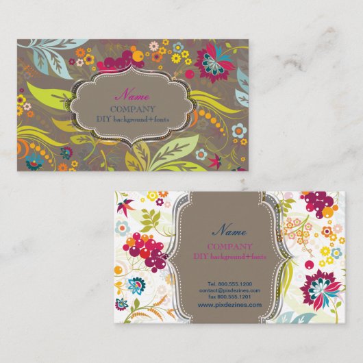 PixDezines Retro Flora/DIY achtergrondkleur Visitekaartje (Voorkant / Achterkant)