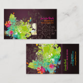 PixDezines retro floral + merlot Visitekaartje (Voorkant / Achterkant)