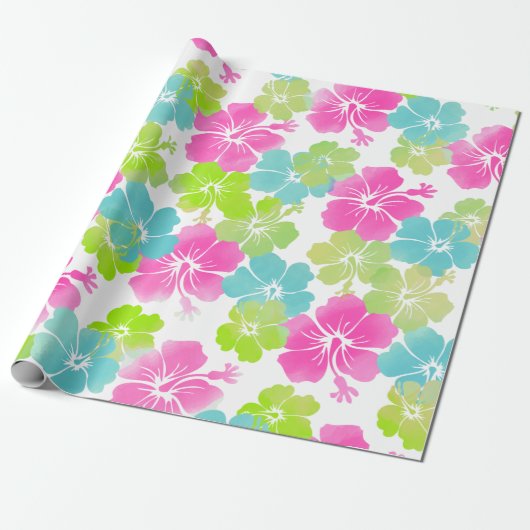 PixDezines retro hibiscus Cadeaupapier (Uitgerold)