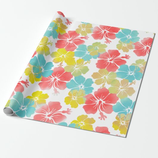 PixDezines retro hibiscus Cadeaupapier (Uitgerold)