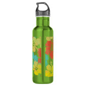 PixDezines retro hibiscus/sinaasappel/blauw/geel Waterfles (Achterkant)