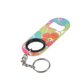 PixDezines retro hibiscus Sleutelhanger Flessenopener (Achterkant Gekanteld)