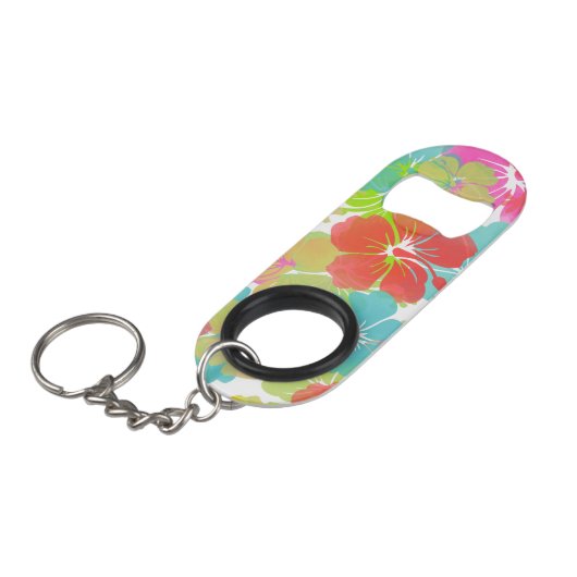 PixDezines retro hibiscus Sleutelhanger Flessenopener (Voorkant Gekanteld)