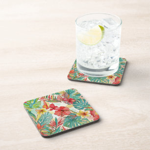PixDezines Retro Hyper H2 Hawaii Bloemmotief Blad Bier Onderzetter