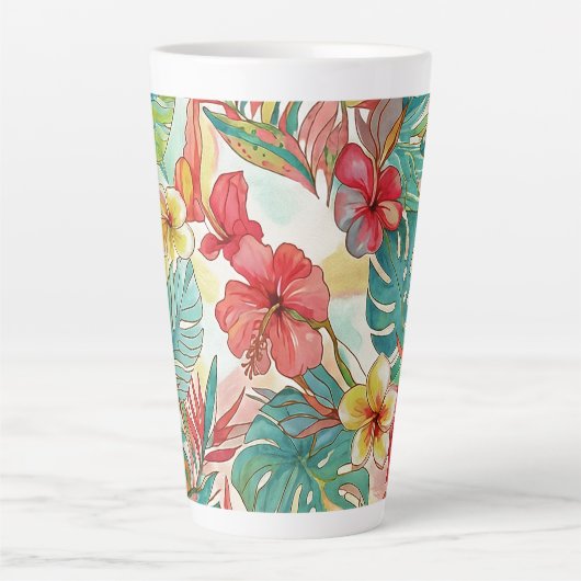 PixDezines Retro Hyper H2 Hawaii Bloemmotief Blad Latte Mok (Voorkant)
