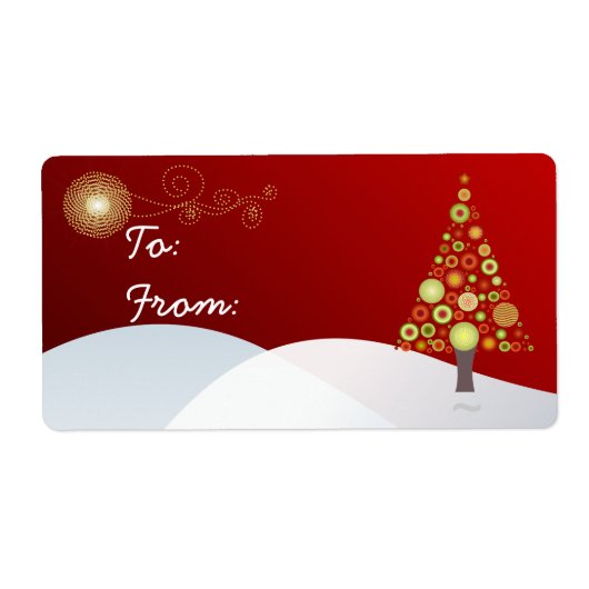 PixDezines Retro Kerstboom Ornamenten Etiket (Voorkant)