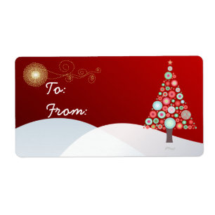 PixDezines Retro Kerstboom Ornamenten Etiket