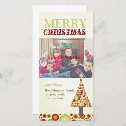 PixDezines Retro kerstsierbomen Feestdagenkaart (Voorkant / Achterkant)