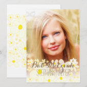 PixDezines Retro Madeliefjes Foto/Bar mitswa Kaart (Voorkant / Achterkant)