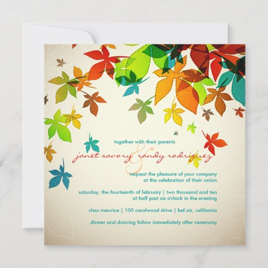 PixDezines Retro Maple Leaves/fall bruiloft Kaart (Achterkant)