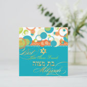 PixDezines retro Mod Bubbles, Bat Mitzvah/blauwgro Kaart (Staand voorkant)