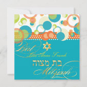 PixDezines retro Mod Bubbles, Bat Mitzvah/blauwgro Kaart (Voorkant)