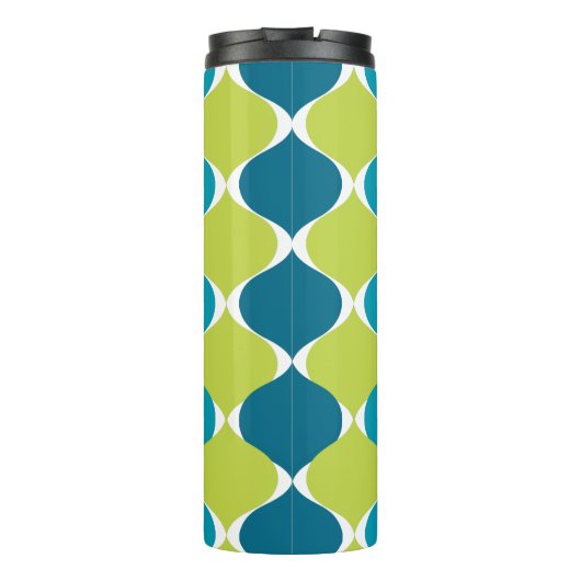 PixDezines Retro Mod Ogee, groen Blauwgroen blauw Thermosbeker (Achterkant)