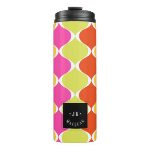 PixDezines Retro Mod Ogee, Groen Roze Sinaasappel Thermosbeker