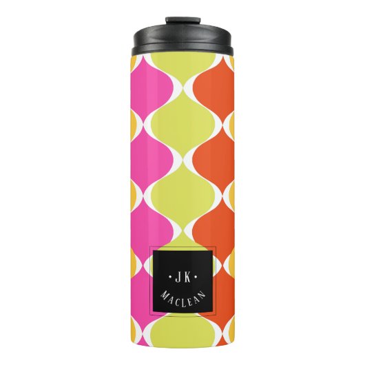 PixDezines Retro Mod Ogee, Groen Roze Sinaasappel Thermosbeker (Voorkant)