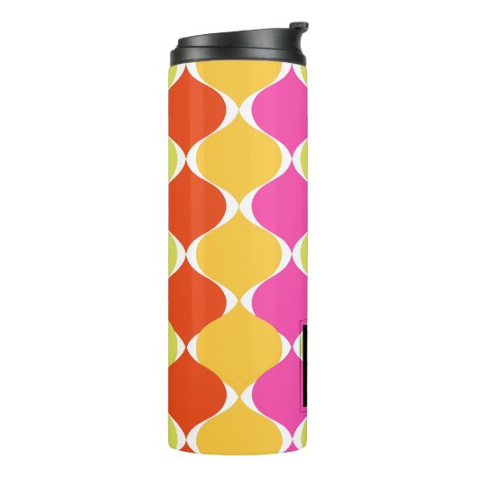 PixDezines Retro Mod Ogee, Groen Roze Sinaasappel Thermosbeker (Gedraaid links)