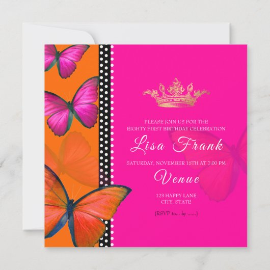 PixDezines Retro Papillon 81e verjaardagsfeestje Kaart (Achterkant)