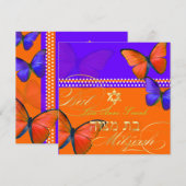 PixDezines retro Papillon, Bat Mitzvah Kaart (Voorkant / Achterkant)