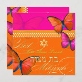 PixDezines retro Papillon, Bat Mitzvah Kaart (Voorkant / Achterkant)