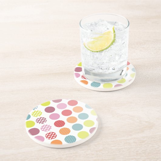 PixDezines Retro Polka Dots/DIY achtergrondkleur! Zandsteen Onderzetter (Zijkant)