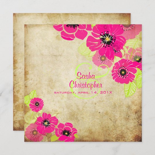 PixDezines Retro Poppies Wedding Invitations Kaart (Voorkant / Achterkant)