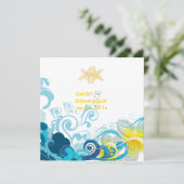 PixDezines retro waves, plumeria+stervis+strand Kaart (Staand voorkant)