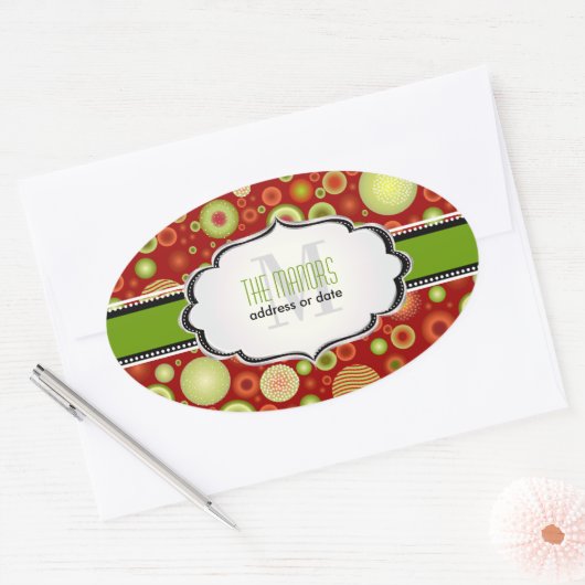 PixDezines Rode + Groene Kerstversieringen Ovale Sticker (Envelop)