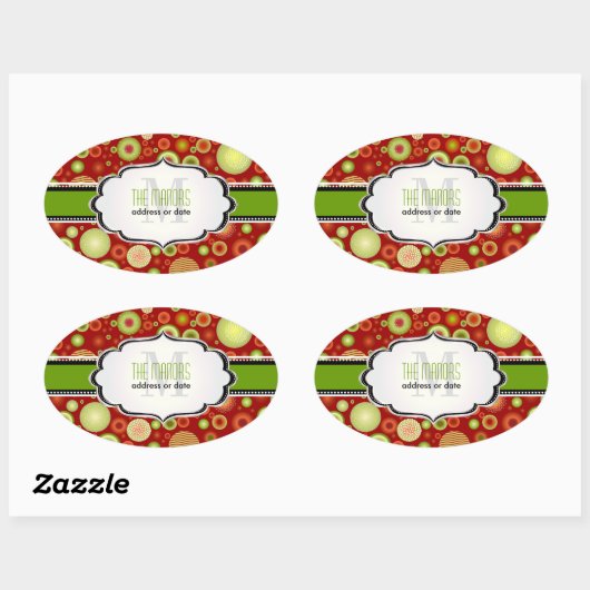 PixDezines Rode + Groene Kerstversieringen Ovale Sticker (Vel)