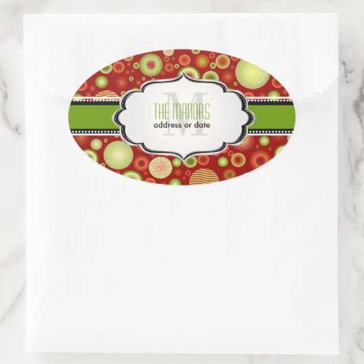 PixDezines Rode + Groene Kerstversieringen Ovale Sticker (Tas)