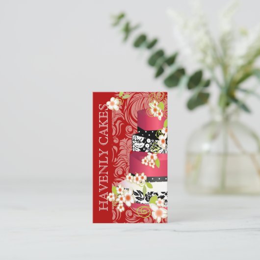 PixDezines rood fluwelen bruidstaart/doe-het-zelf  Visitekaartje (Staand voorkant)