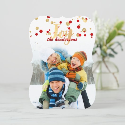 PixDezines rood/goud/faux folie confetti/vakantie Feestdagenkaart (Staand voorkant)