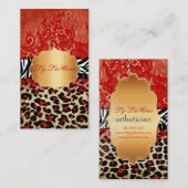 PixDezines rood  kant+cheetah+zebra Visitekaartje (Voorkant / Achterkant)