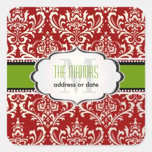 PixDezines Rood+Wit Rossi Damast/Kerst Vierkante Sticker