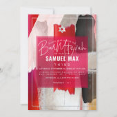 PixDezines Rood Zwart Waterverf Bar Mitzvah Kaart (Voorkant)