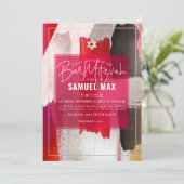 PixDezines Rood Zwart Waterverf Bar Mitzvah Kaart (Staand voorkant)