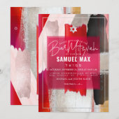 PixDezines Rood Zwart Waterverf Bar Mitzvah Kaart (Voorkant / Achterkant)