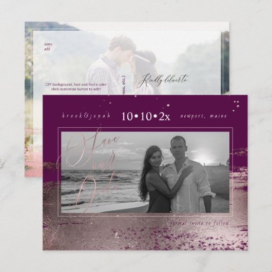 PixDezines Roos Gold Brush Strokes Sla je datum op Briefkaart (Voorkant / Achterkant)