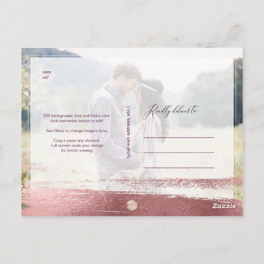 PixDezines Roos Gold Brush Strokes Sla je datum op Briefkaart (Achterkant)