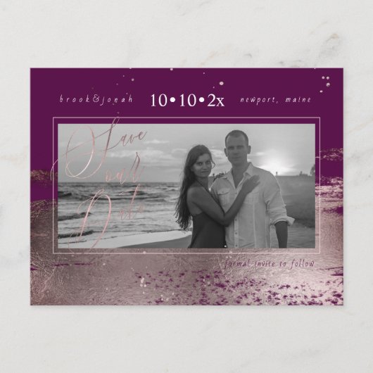 PixDezines Roos Gold Brush Strokes Sla je datum op Briefkaart (Voorkant)