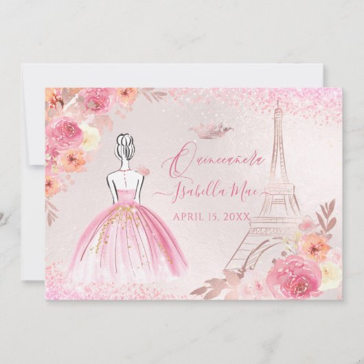 PixDezines Roos Gold Eiffel Tower Quinceanera Kaart (Voorkant)